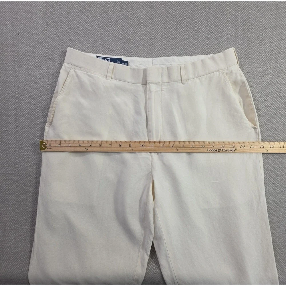 Polo Ralph Lauren Linen Silk Pants Mens 34x30 Off-White Summer Luxury Trousers